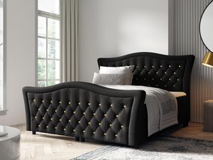 Miniaturka 11 - Czarne łóżko tapicerowane z falistym zagłówkiem i kryształkami