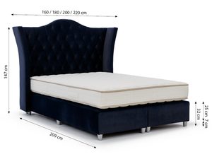 Miniaturka 3 - Łóżko tapicerowane z zielonym zagłówkiem i ozdobnym pikowaniem z technicznymi wymiarami