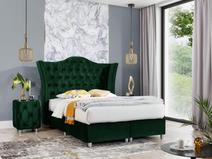 Miniaturka 4 - Łóżko tapicerowane z zielonym zagłówkiem i ozdobnym pikowaniem – nowoczesne łóżko w odcieniu szmaragdu, idealne do luksusowych sypialni.