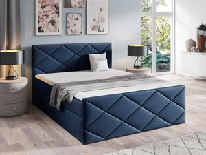 Miniaturka 4 - Łóżko tapicerowane w głębokim granatowym kolorze z pikowanym zagłówkiem
