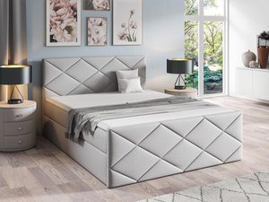 Miniaturka 5 - Nowoczesne łóżko tapicerowane w jasnoszarym kolorze z pikowanym zagłówkiem