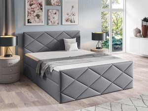 Miniaturka 6 - Łóżko tapicerowane w szarym kolorze z prostym wykończeniem