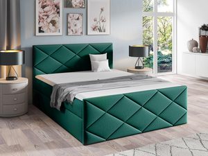 Miniaturka 11 - Łóżko tapicerowane w głębokim zielonym kolorze z nowoczesnym wykończeniem