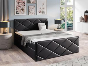Miniaturka 13 - Łóżko tapicerowane w czarnym kolorze z prostym wykończeniem