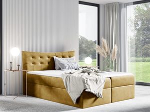 Miniaturka 3 - Łózko tapicerowane w musztardowym kolorze z nowoczesnym wykończeniem