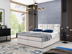 Miniaturka 3 - Jasnobeżowe łóżko kontynentalne z oświetleniem sensorycznym