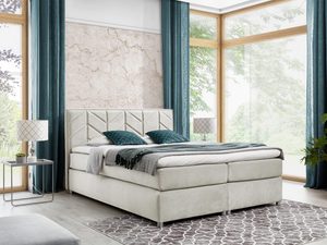 Miniaturka 8 - Łóżko tapicerowane w beżowym kolorze z eleganckim wzornictwem