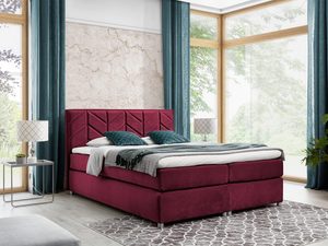 Miniaturka 1 - Bordowe łóżko tapicerowane w nowoczesnej sypialni