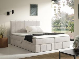 Miniaturka 2 - Łóżko tapicerowane w kremowym kolorze z prostym zagłówkiem