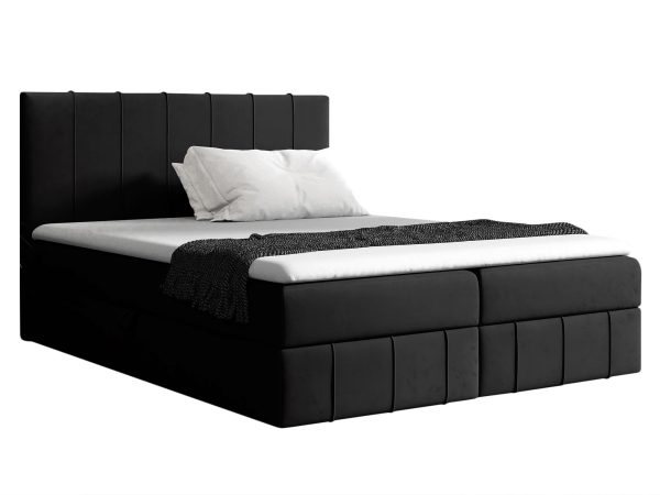 Czarne łózko tapicerowane z prostym zagłówkiem