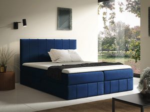 Miniaturka 4 - Łóżko tapicerowane w granatowym kolorze z pikowanym zagłówkiem
