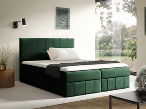 Miniaturka 5 - Łóżko tapicerowane w ciemnozielonym kolorze z pikowanym wykończeniem