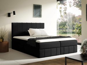 Miniaturka 6 - Łóżko tapicerowane w czarnym kolorze z prostym, nowoczesnym zagłówkiem