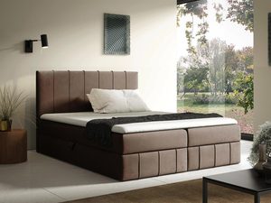 Miniaturka 1 - Łóżko tapicerowane w brązowym kolorze z eleganckim wykończeniem