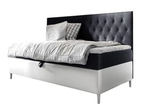 Miniaturka 1 - Stylowe tapicerowane łóżko z wysokim zagłówkiem i srebrnymi detalami