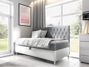 Miniaturka 2 - Eleganckie szare łóżko z pikowanym zagłówkiem i metalowymi nogami