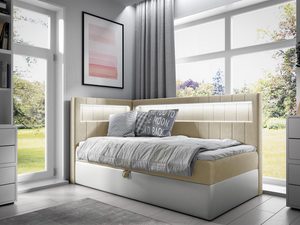 Miniaturka 2 - Kremowe łóżko minimalistyczne z oświetleniem LED