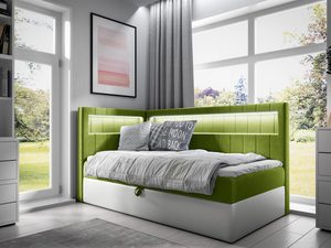Miniaturka 7 - Zielono-białe łóżko z biała podstawą i oświetleniem LED