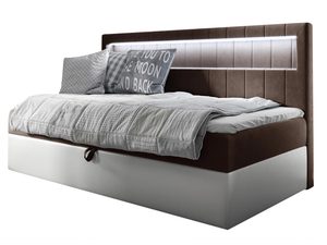 Miniaturka 10 - Ciemnobrązowe nowoczesne łóżko młodzieżowe z bocznym zagłówkiem tapicerowanym