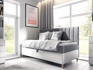 Miniaturka 11 - Ciemnoszare łóżko z białą podstawą.