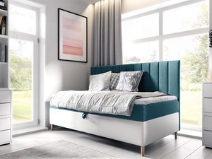 Miniaturka 12 - Turkusowe łóżko z białą podstawą.