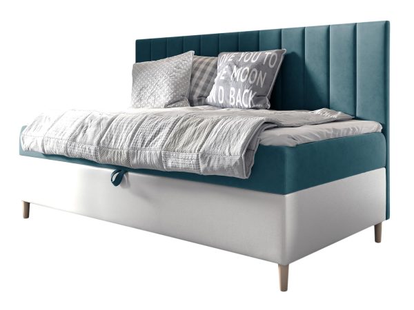 Turkusowo-białe łóżko w nowoczesnym wydaniu