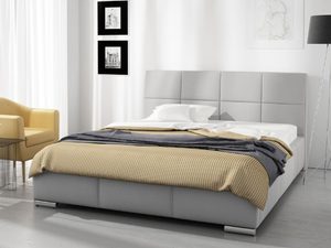 Miniaturka 6 - Szaro-białe łóżko z tapicerowanym zagłówkiem i kontrastową kołdrą