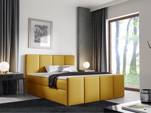 Miniaturka 3 - Luksusowe łóżko tapicerowane w musztardowym kolorze z prostym zagłówkiem