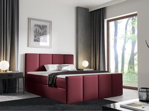 Miniaturka 4 - Łóżko tapicerowane w bordowym kolorze z pikowanym zagłówkiem