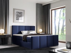 Miniaturka 5 - Łóżko tapicerowane w granatowym kolorze z prostym zagłówkiem