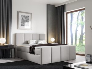 Miniaturka 8 - Łóżko tapicerowane w jasnoszarym kolorze z pikowanym zagłówkiem