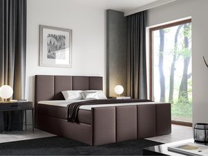 Miniaturka 9 - Łóżko tapicerowane w brązowym kolorze z wysokim zagłówkiem