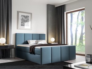 Miniaturka 11 - Łóżko tapicerowane w kolorze niebieskim zgaszonym z eleganckim wykończeniem