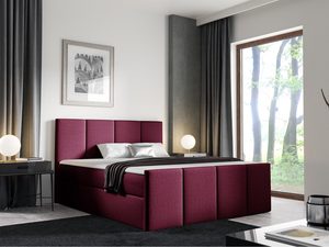 Miniaturka 15 - Łóżko tapicerowane w bordowym kolorze z pikowanym zagłówkiem