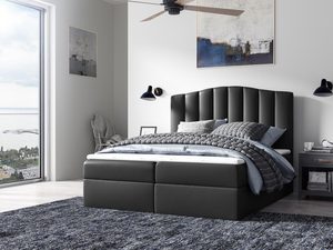 Miniaturka 8 - Łóżko tapicerowane w grafitowym kolorze z wysokim zagłówkiem w nowoczesnym stylu
