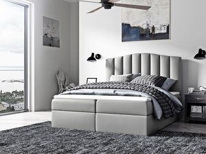 Miniaturka 11 - Łóżko tapicerowane w szarym kolorze z zaokrąglonym zagłówkiem