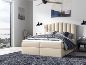 Miniaturka 12 - Łóżko tapicerowane w beżowym kolorze z wysokim, zaokrąglonym zagłówkiem