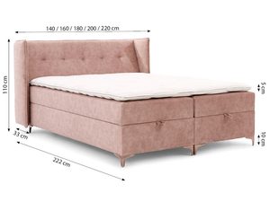 Miniaturka 4 - Różowe łóżko tapicerowane z technicznymi wymiarami
