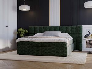 Miniaturka 28 - Zielone łóżko tapicerowane do sypialni w stylu nowoczesnym z pionowymi panelami