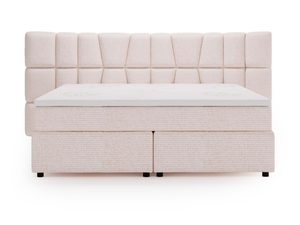 Miniaturka 14 - Kremowe łóżko z ozdobnym lamelowym zagłówkiem i nowoczesną podstawą