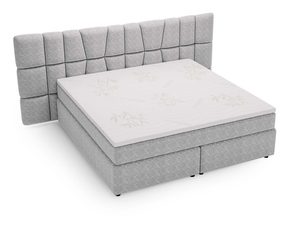 Miniaturka 8 - Miękkie szare łóżko z zagłówkiem o wysokiej strukturze i prostą podstawą