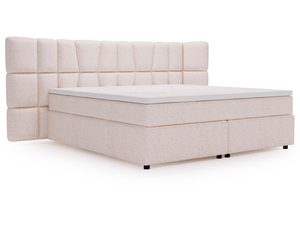 Miniaturka 4 - Łóżko z tkaniny pudrowy róż o strukturze lnu z przeszyciami pionowymi