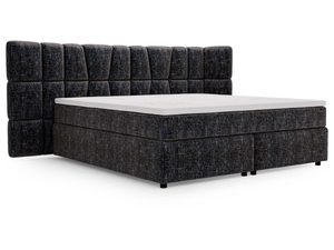 Miniaturka 1 - Czarne łóżko z tkaniny strukturalnej i prostą skrzynią na pościel