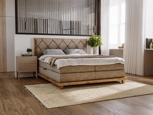 Miniaturka 22 - Beżowe łóżko kontynentalne z ozdobnym pikowaniem i niską ramą
