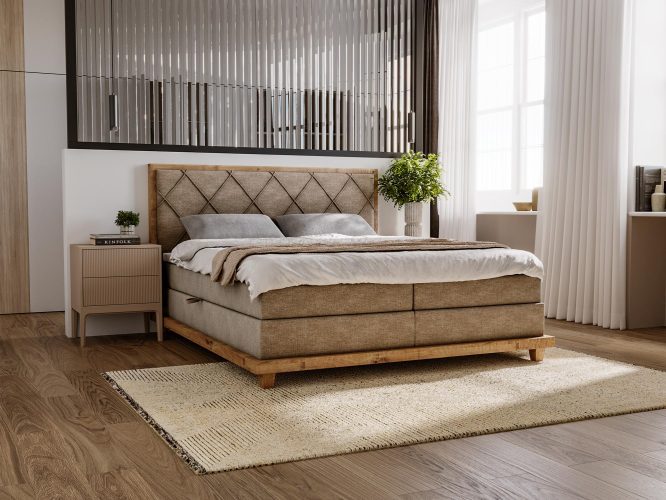 Designerskie Łóżko Kontynentalne do Sypialni BEIGE