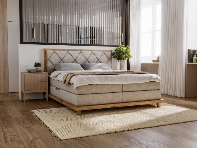 Designerskie Łóżko Kontynentalne do Sypialni BEIGE