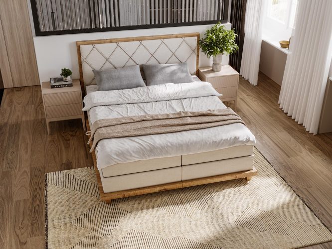 Designerskie Łóżko Kontynentalne do Sypialni BEIGE