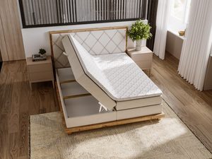 Miniaturka 18 - Łóżko z beżowym zagłówkiem i otwartym pojemnikiem na pościel