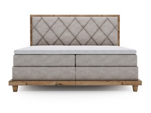 Miniaturka 1 - Łóżko kontynentalne z eleganckim pikowaniem i drewnianą podstawą