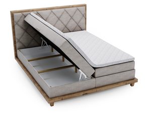 Miniaturka 13 - Tapicerowane łóżko kontynentalne z beżowym zagłówkiem i pojemnikiem